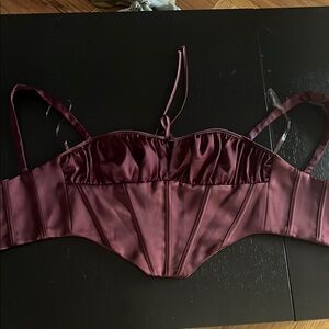 House of CB burgundy Satin corset with Structured Boning
